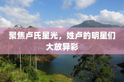 聚焦盧氏星光，姓盧的明星們大放異彩