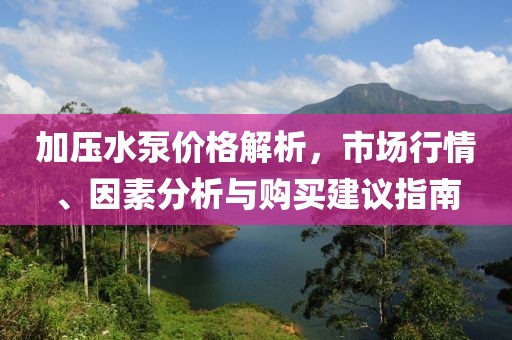 加壓水泵價格解析，市場行情、因素分析與購買建議指南